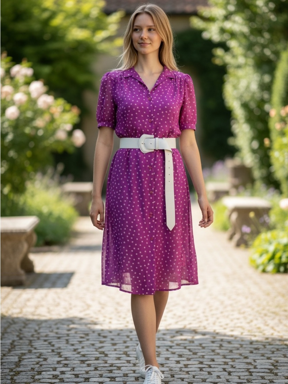 Avon Fashions Vintage Vibrant Purple and white Midi Dress